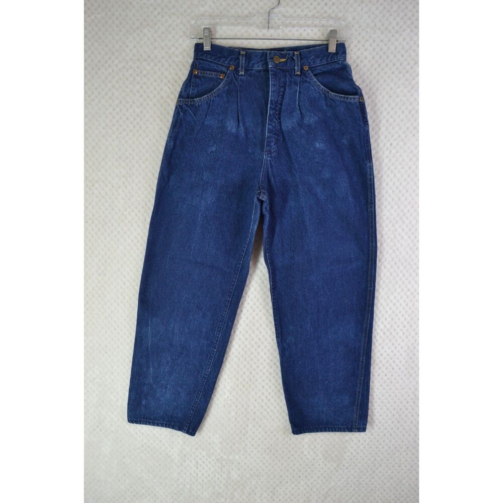 Vtg Lee Women's 11 Med. High Waisted Pleated Tapered Leg Dark Wash Jeans